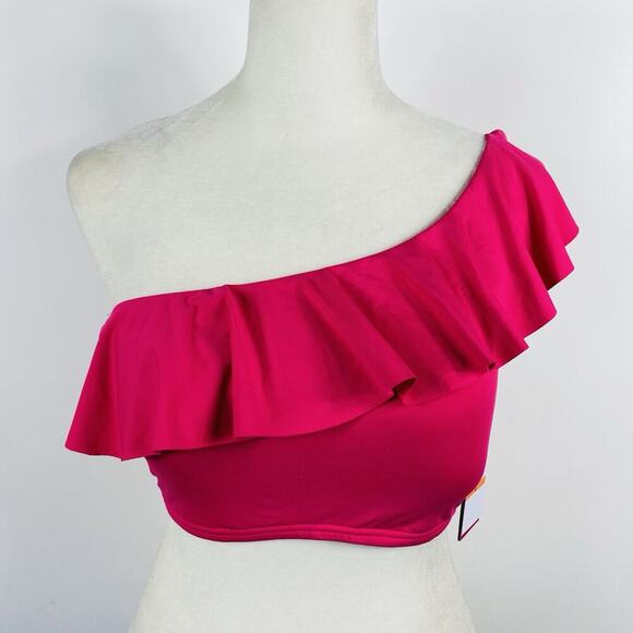 Vince Camuto Size Small Ruffle One Shoulder Bikini Swim Top Pink - Picture 1 of 4